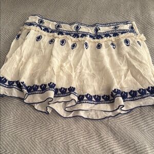 Chic White and Blue Embroidered Skirt